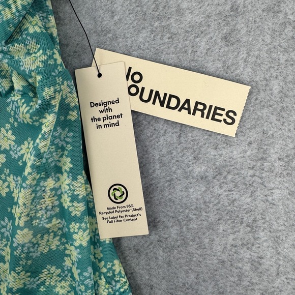 No Boundaries Top Womens M Teal Floral Sheer Crop Y2K Milkmaid Cottagecore Fairy - Picture 5 of 10